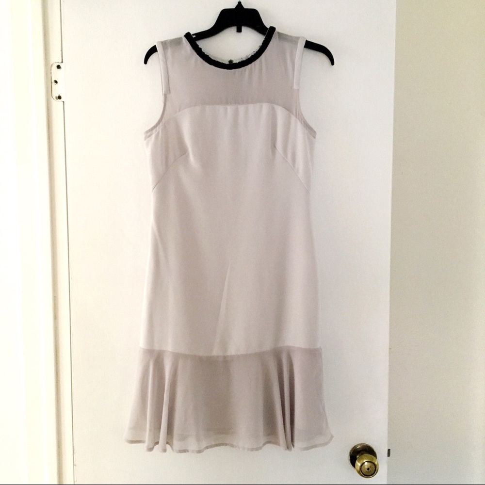 Grey dress with black bead neckline accent